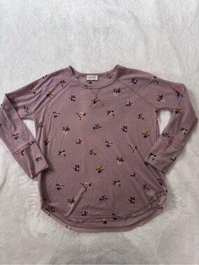 Orange Creek pink floral waffle knit long sleeve
